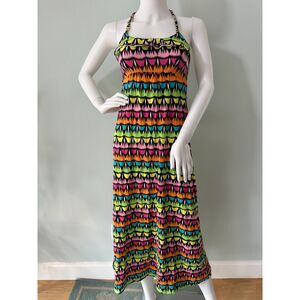 Joe Boxer Vibrant Neon Print Halter Midi Dress Y2K Festival Style size Medium